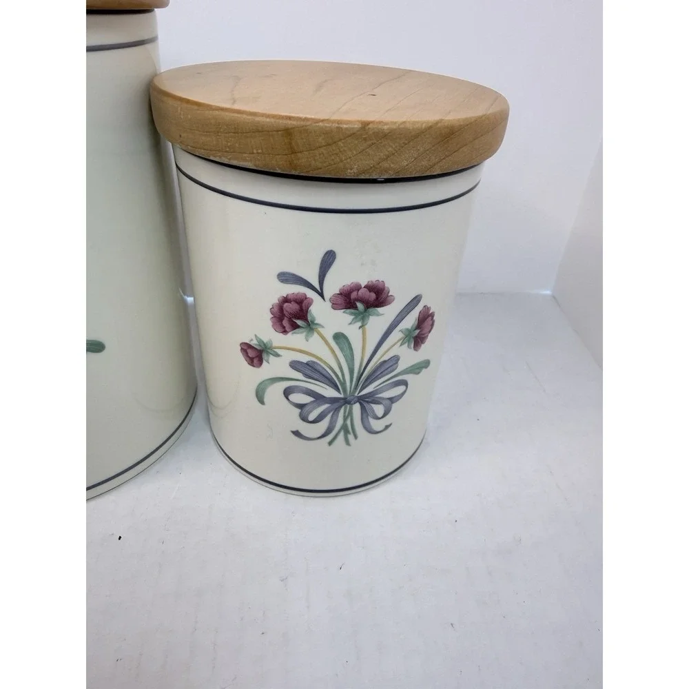 Set Of 3‎ Lenox 'Poppies on Blue' Canisters Wood Lids Made In USA Vintage